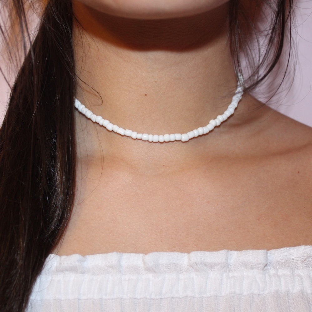 White Seed Bead Choker Necklace